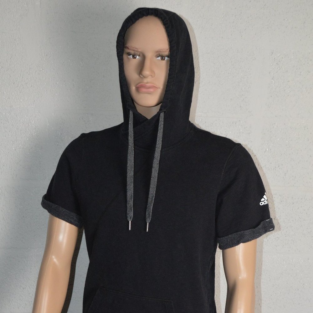 Adidas Black Short Sleeve Pullover Hoodie Sweatshirt Size Small